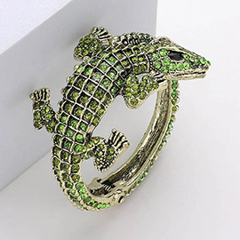 Crystal Rhinestone Crocodile/Alligator Embellished Evening Hinged Bracelet